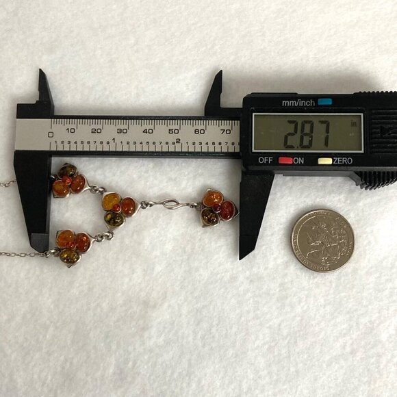 Sterling Silver 925 Multi Color Baltic Amber Flower Floral Y Necklace 16" -17.5" - Picture 14 of 16